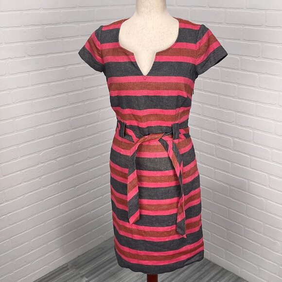 Boden Dress Women 4R‎ Black Pink Stripe Sheath Cotton Linen Classic Career VTG - Picture 1 of 14